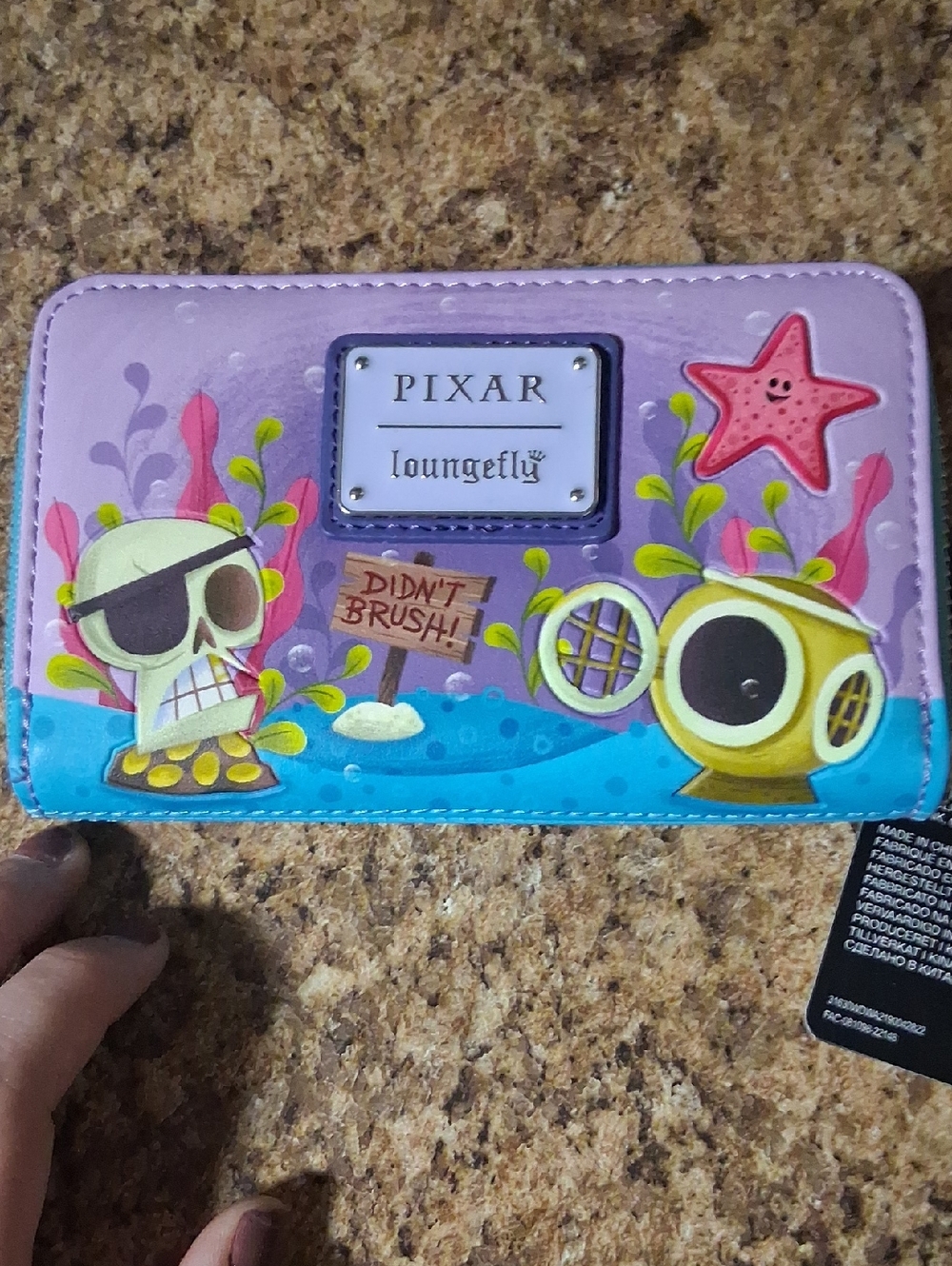 Pixar Loungefly Purple Ocean-Themed Zip Wallet with Bright Accents